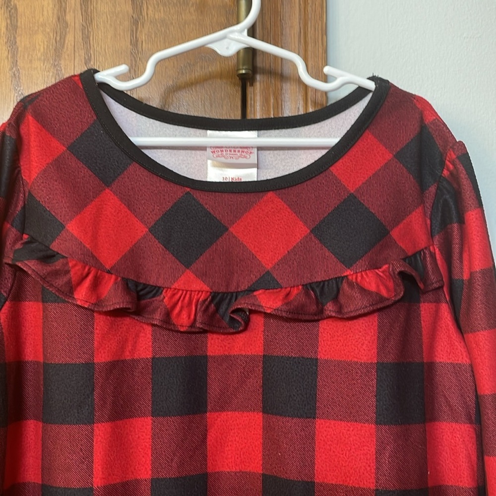 WONDERSHOP UGC Girls Size 10 Red Black Buffalo Check Ruffle Nightgown - Picture 4 of 12